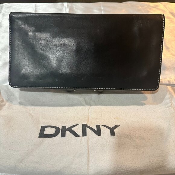 DKNY Black Nappa Leather Clutch Bag w/Brushed Nickel Hardware - Picture 12 of 12